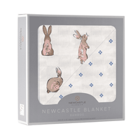 Powder Pink Bunnies and Periwinkle Diamond Polka Dot Bamboo Newcastle Blanket - The Little Big Store