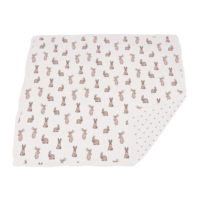 Powder Pink Bunnies and Periwinkle Diamond Polka Dot Bamboo Newcastle Blanket - The Little Big Store