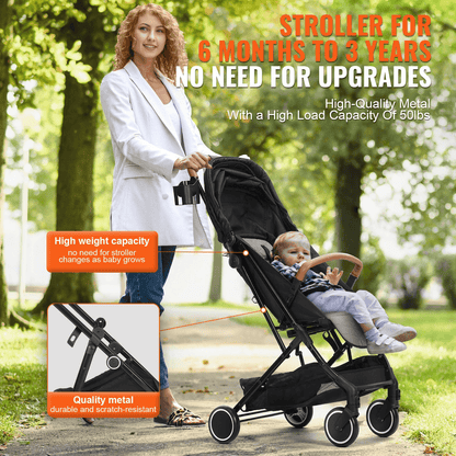 VEVOR Standard Baby Infant Stroller, Toddler Stroller with 95°-150° Adjustable Backrest & & 0/90°Adjustable Footrest & One-click Folding, Newborn Stroller with Cup Holder and Carry Bag, Black - The Little Big Store