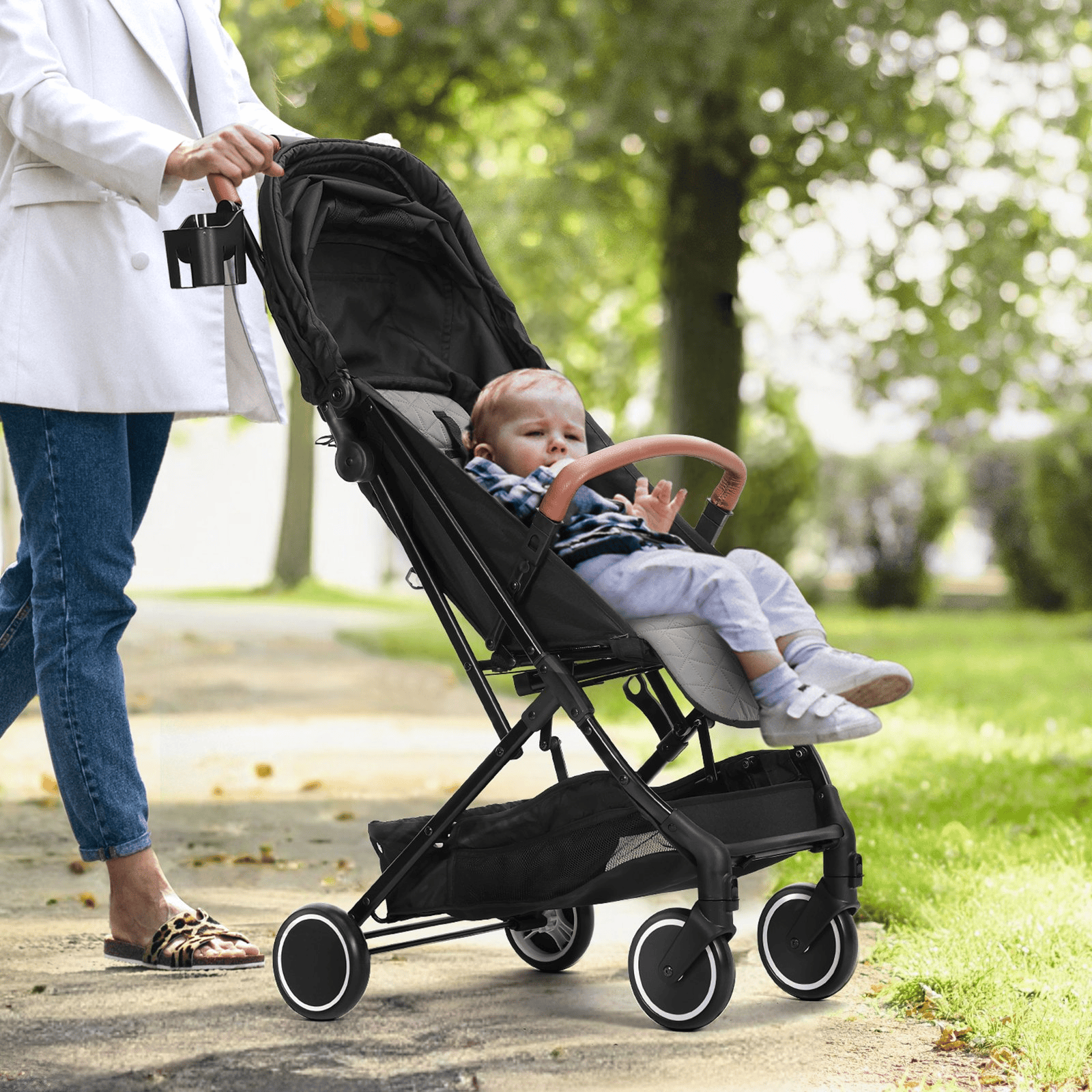 VEVOR Standard Baby Infant Stroller, Toddler Stroller with 95°-150° Adjustable Backrest & & 0/90°Adjustable Footrest & One-click Folding, Newborn Stroller with Cup Holder and Carry Bag, Black - The Little Big Store