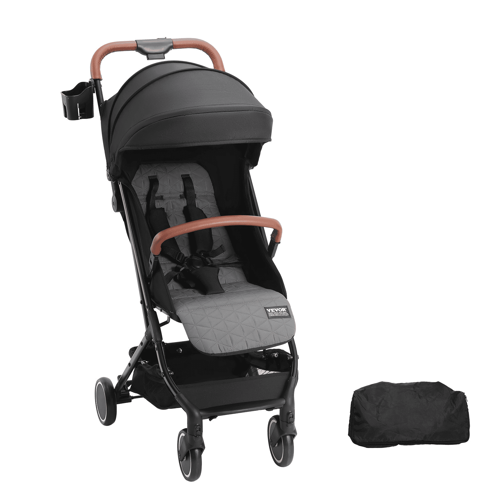 VEVOR Standard Baby Infant Stroller, Toddler Stroller with 95°-150° Adjustable Backrest & & 0/90°Adjustable Footrest & One-click Folding, Newborn Stroller with Cup Holder and Carry Bag, Black - The Little Big Store