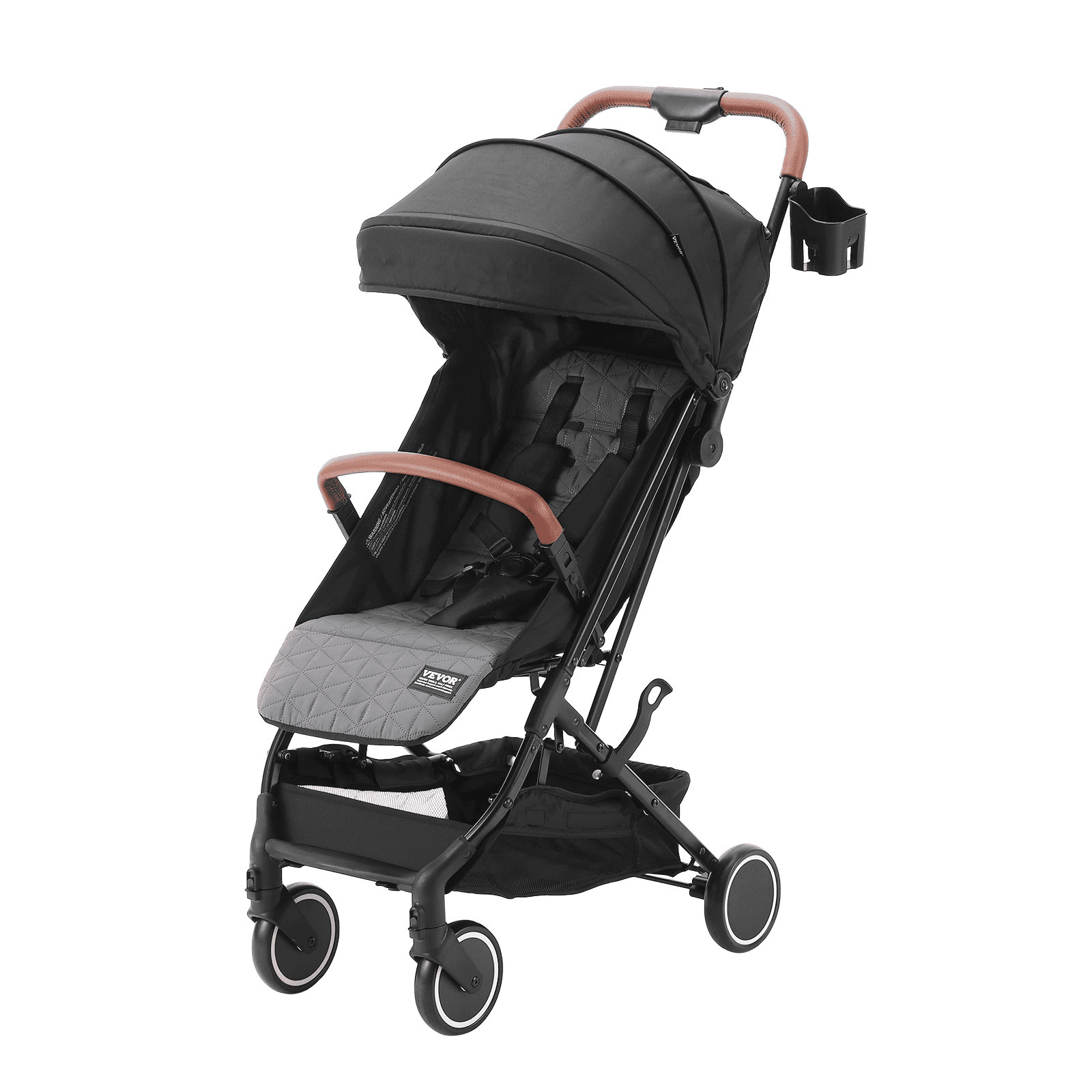 VEVOR Standard Baby Infant Stroller, Toddler Stroller with 95°-150° Adjustable Backrest & & 0/90°Adjustable Footrest & One-click Folding, Newborn Stroller with Cup Holder and Carry Bag, Black - The Little Big Store