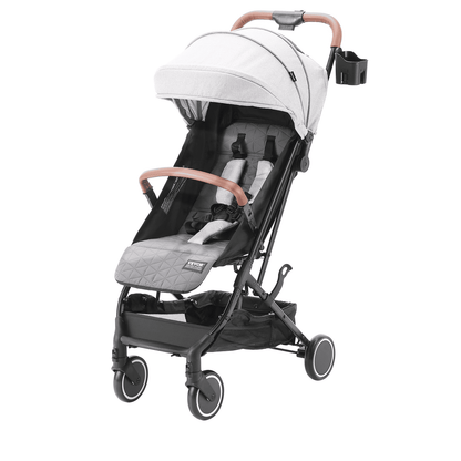 Standard Baby Infant Stroller, Toddler Stroller with 95°-150° Adjustable Backrest & & 0/90°Adjustable Footrest & One-click Folding, Newborn Stroller with Cup Holder and Carry Bag, Light Grey - The Little Big Store