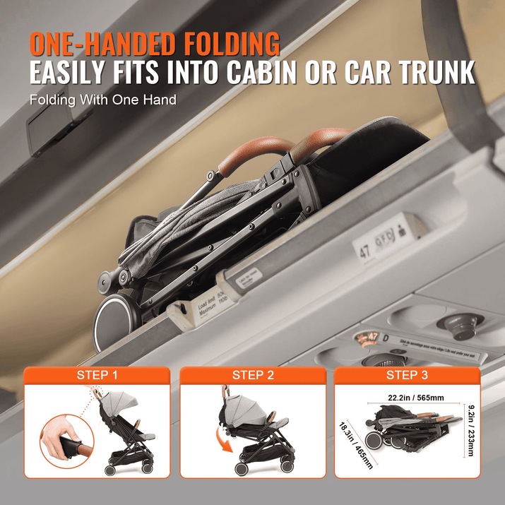 Standard Baby Infant Stroller, Toddler Stroller with 95°-150° Adjustable Backrest & & 0/90°Adjustable Footrest & One-click Folding, Newborn Stroller with Cup Holder and Carry Bag, Dark Grey - The Little Big Store