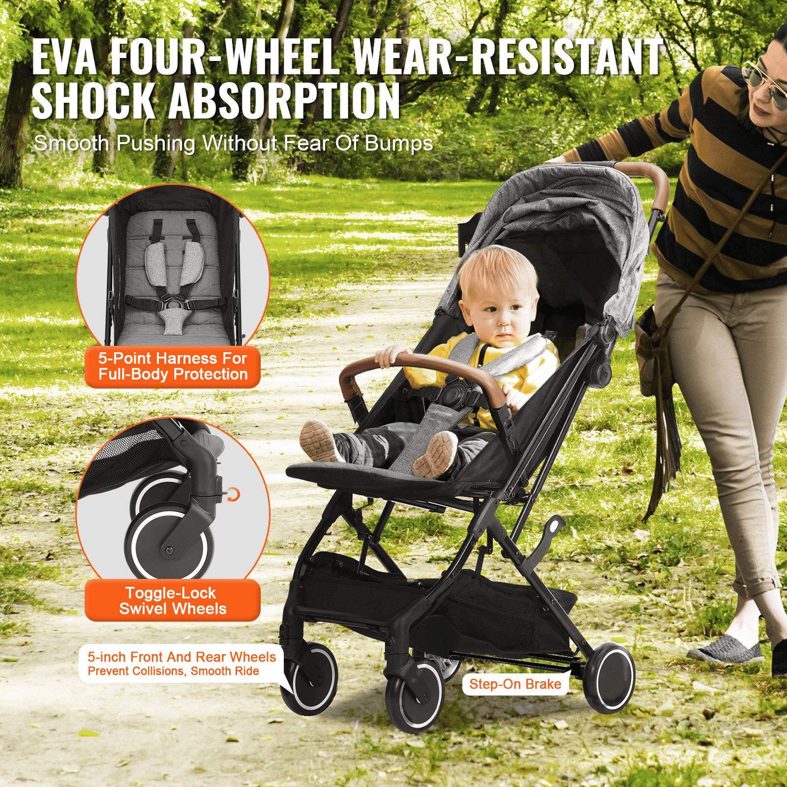 Standard Baby Infant Stroller, Toddler Stroller with 95°-150° Adjustable Backrest & & 0/90°Adjustable Footrest & One-click Folding, Newborn Stroller with Cup Holder and Carry Bag, Dark Grey - The Little Big Store