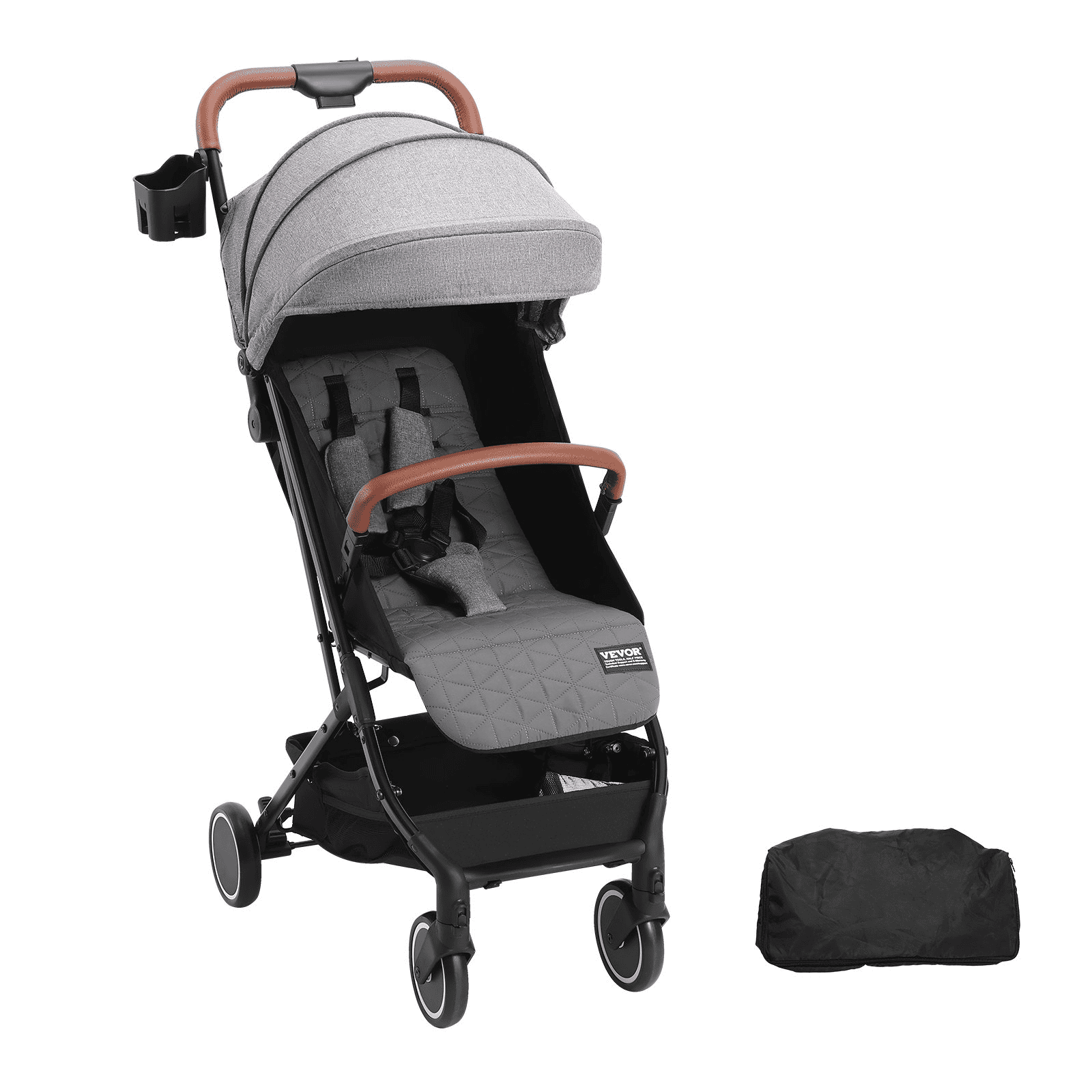 Standard Baby Infant Stroller, Toddler Stroller with 95°-150° Adjustable Backrest & & 0/90°Adjustable Footrest & One-click Folding, Newborn Stroller with Cup Holder and Carry Bag, Dark Grey - The Little Big Store