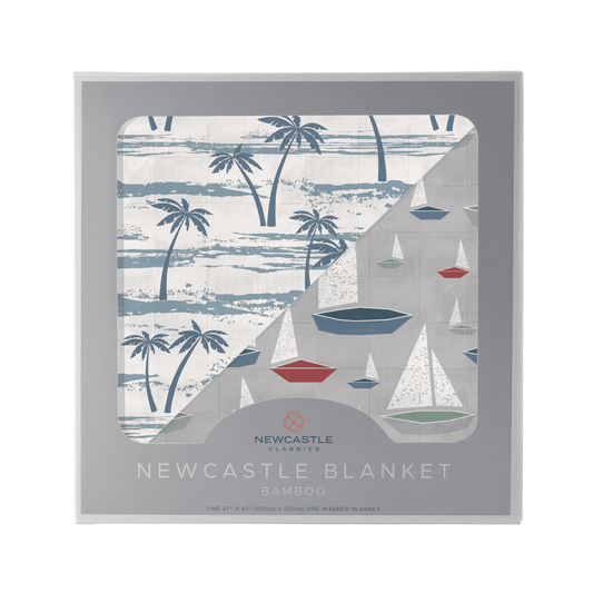Ocean Palm Trees and Marina Sailboats Bamboo Newcastle Blanket - The Little Big Store