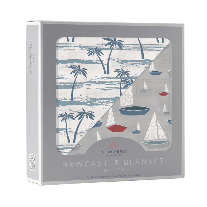 Ocean Palm Trees and Marina Sailboats Bamboo Newcastle Blanket - The Little Big Store