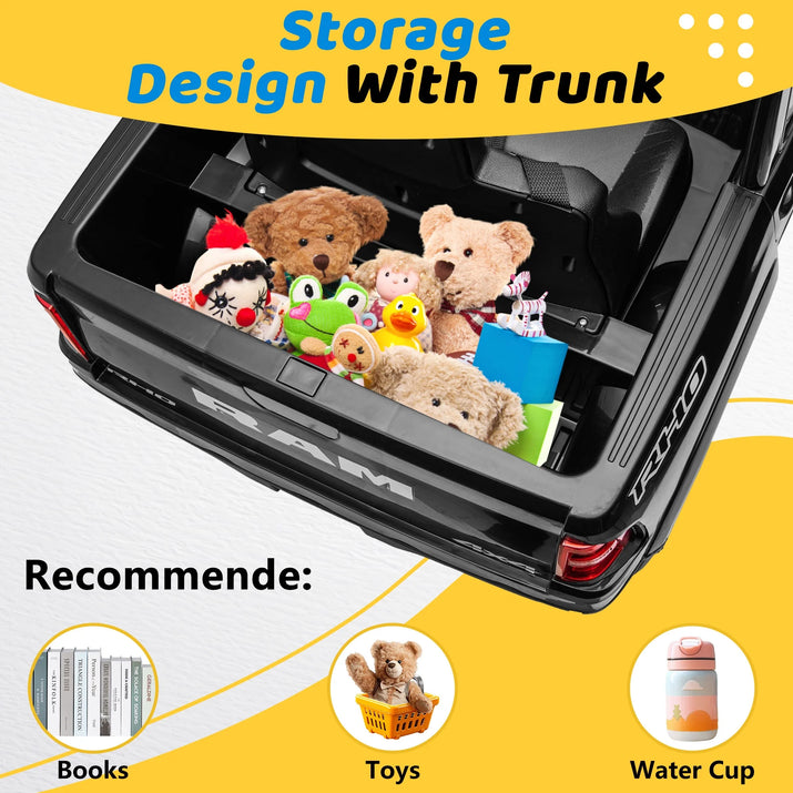 RAM 1500 Ride on Car Toy for Kids, 12V Powered Ride on Truck Toy with Remote Control, 4 Wheel Suspension, Safety Belt, Music, Bluetooth, LED Lights, Electric Cars for 3-5 Yrs Boy Girl, Black