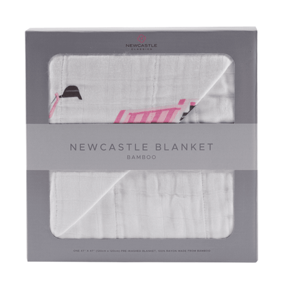 Pink Digger and White Bamboo Muslin Newcastle Blanket - The Little Big Store