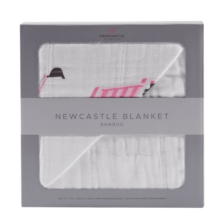 Pink Digger and White Bamboo Muslin Newcastle Blanket - The Little Big Store