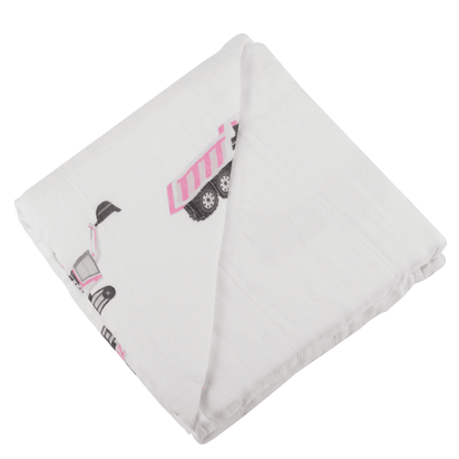 Pink Digger and White Bamboo Muslin Newcastle Blanket - The Little Big Store