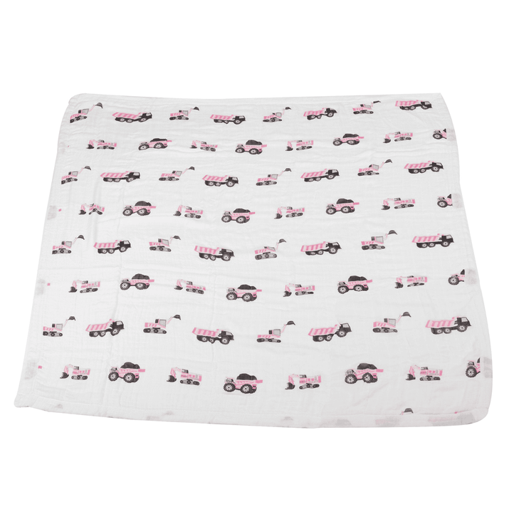 Pink Digger and White Bamboo Muslin Newcastle Blanket - The Little Big Store