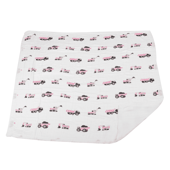Pink Digger and White Bamboo Muslin Newcastle Blanket - The Little Big Store