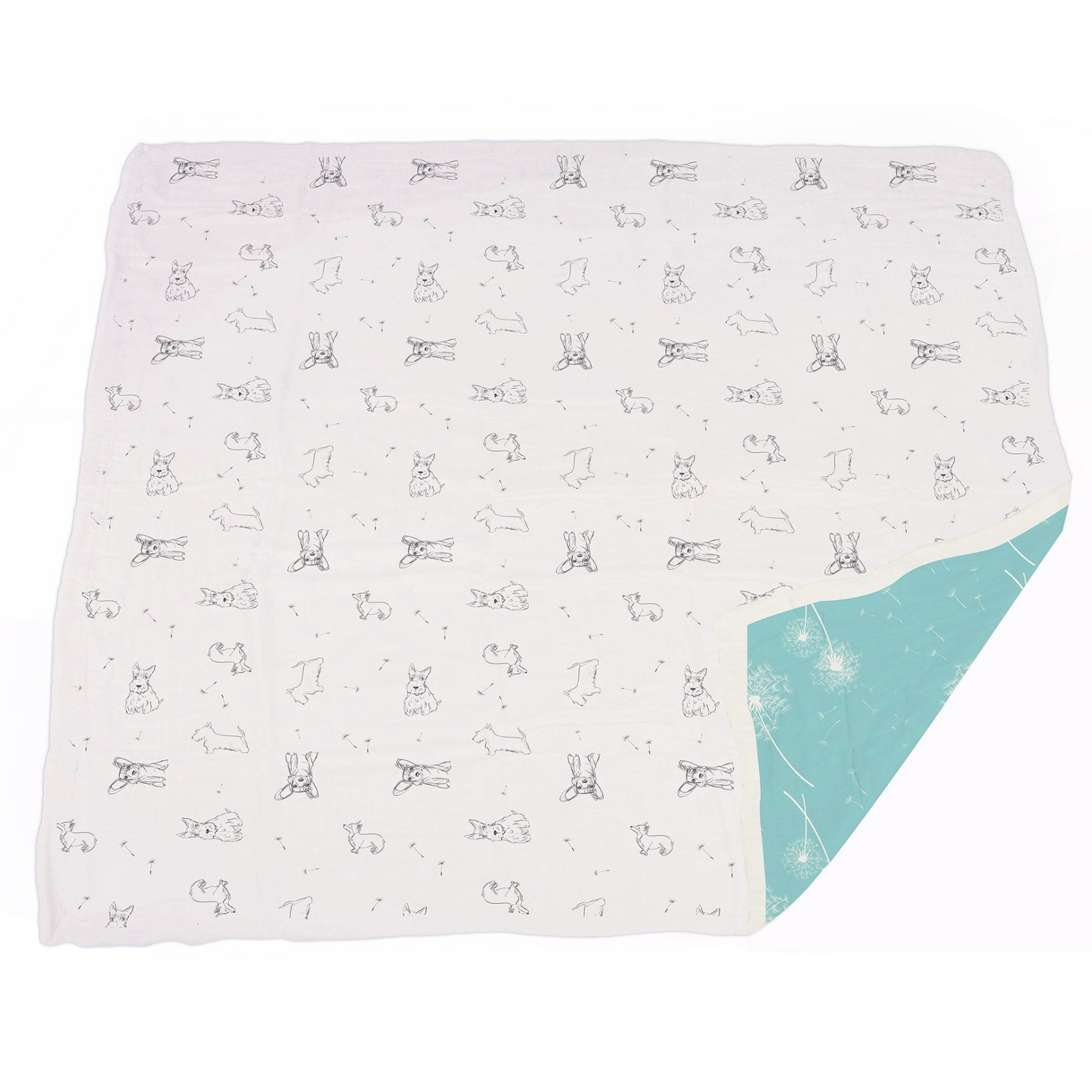 Corgi and Dandelion Seeds Bamboo Muslin Newcastle Blanket - The Little Big Store