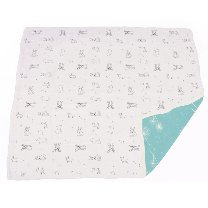 Corgi and Dandelion Seeds Bamboo Muslin Newcastle Blanket - The Little Big Store