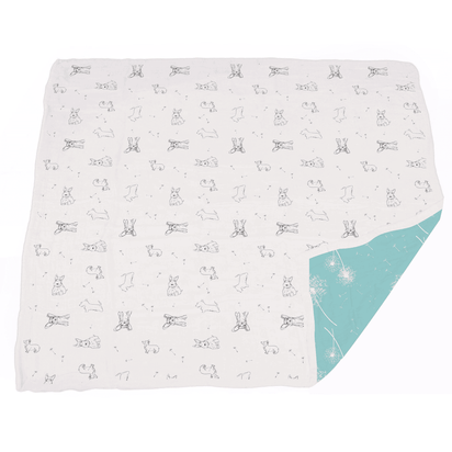 Corgi and Dandelion Seeds Bamboo Muslin Newcastle Blanket - The Little Big Store