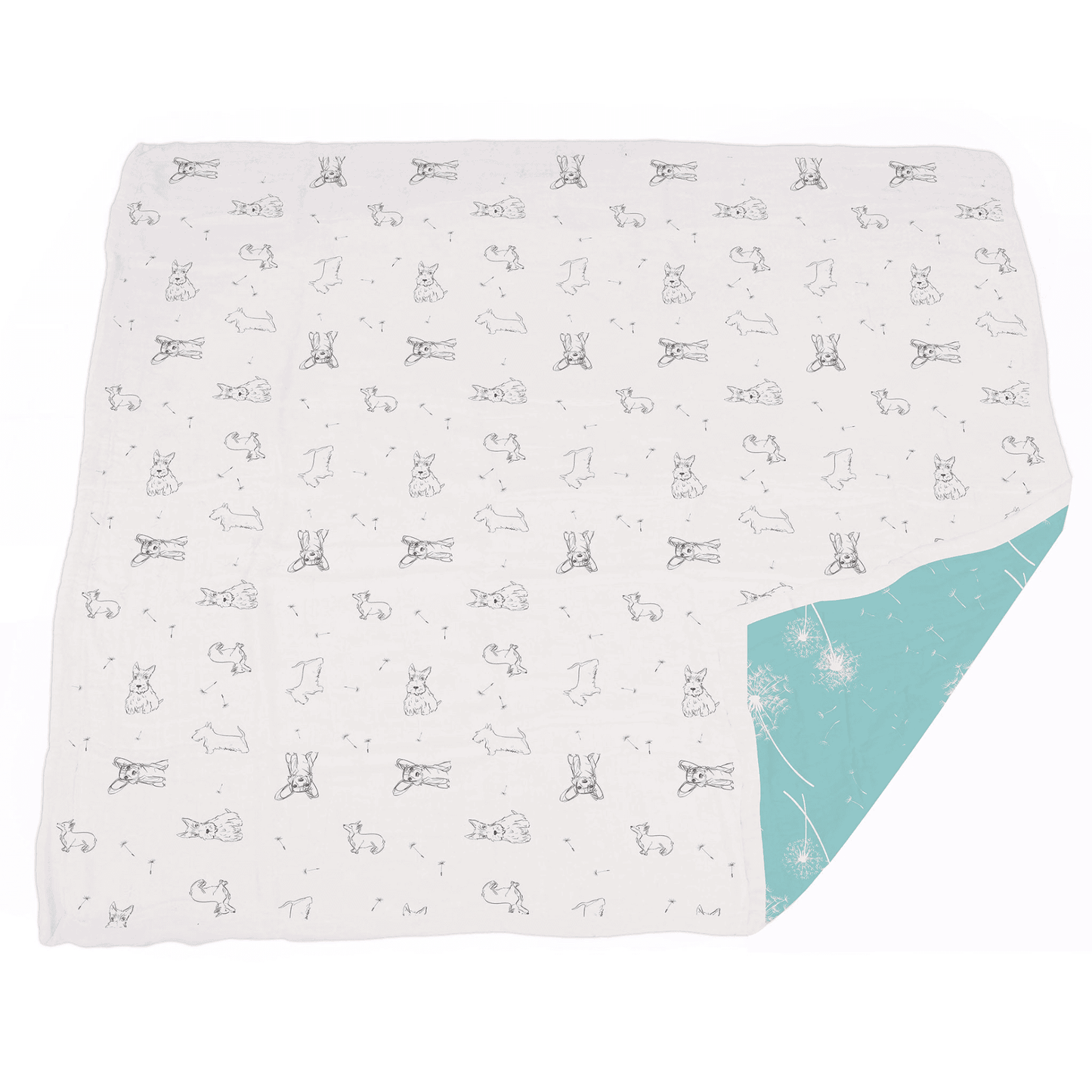 Corgi and Dandelion Seeds Bamboo Muslin Newcastle Blanket - The Little Big Store