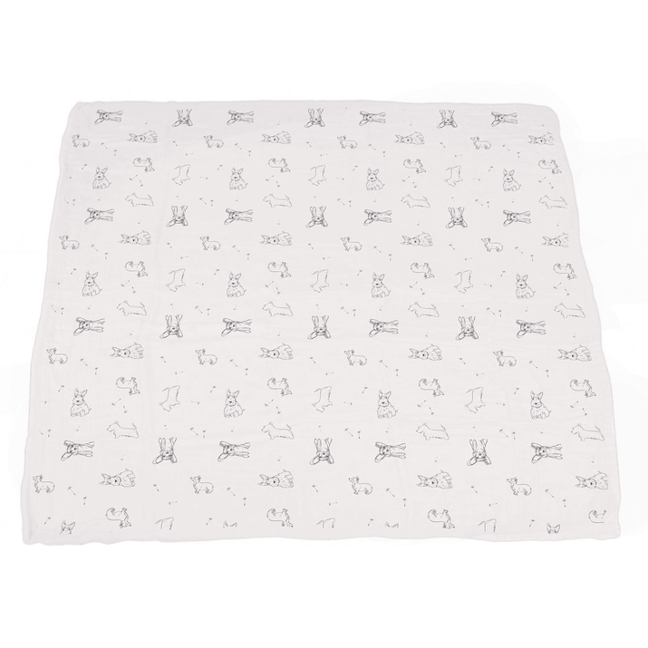 Corgi and Dandelion Seeds Bamboo Muslin Newcastle Blanket - The Little Big Store