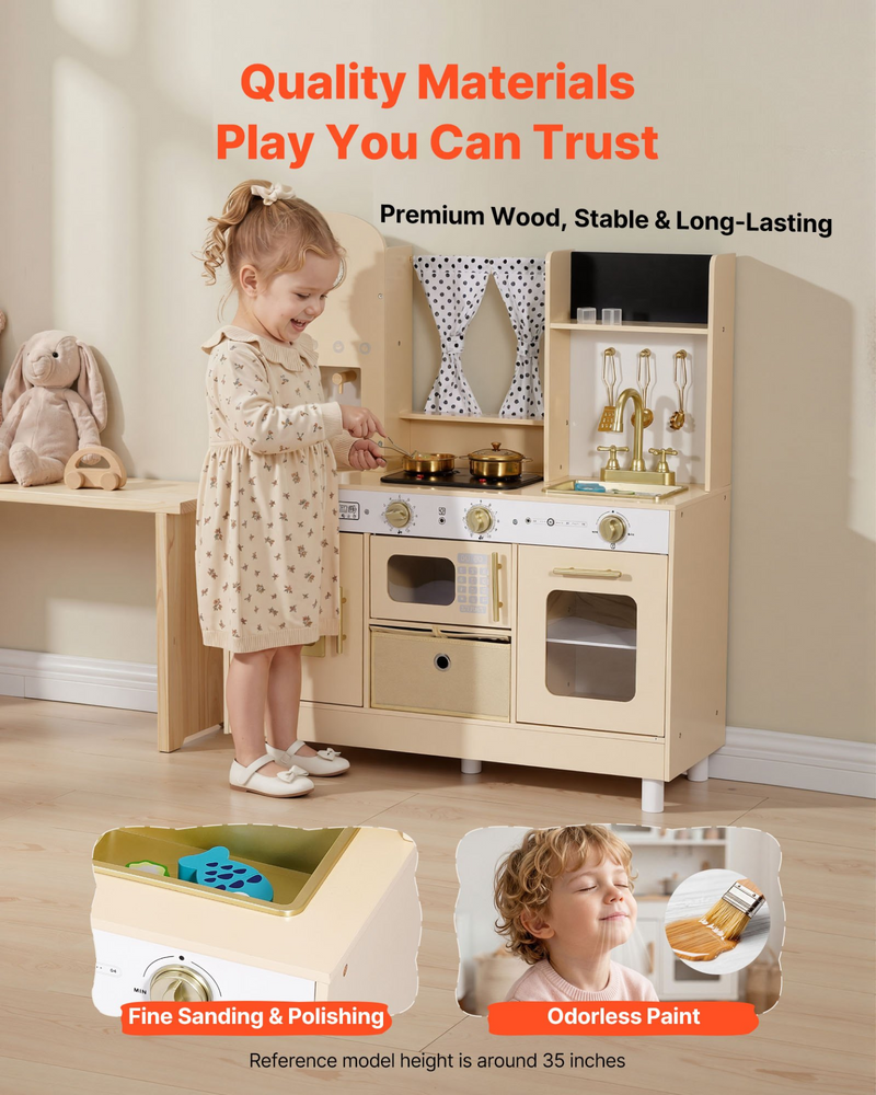 TinyChef™ Deluxe Wooden Play Kitchen – Interactive Kids Cooking Set with Lights, Sounds, Ice Maker & Microwave for Ages 3–8