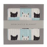 Peek-A-Boo Cats and White Bamboo Muslin Newcastle Blanket - The Little Big Store