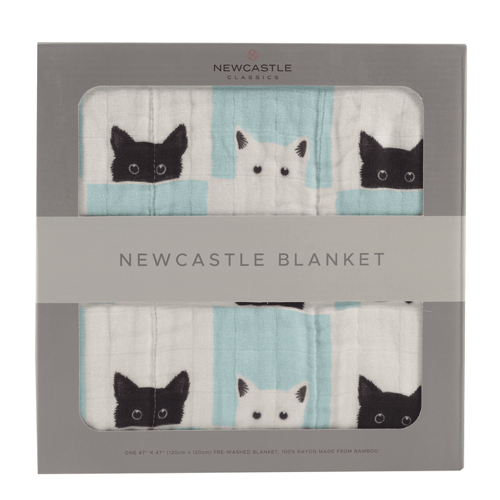 Peek-A-Boo Cats and White Bamboo Muslin Newcastle Blanket - The Little Big Store
