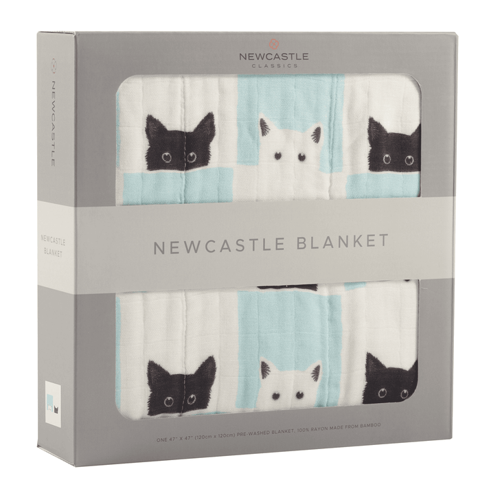 Peek-A-Boo Cats and White Bamboo Muslin Newcastle Blanket - The Little Big Store