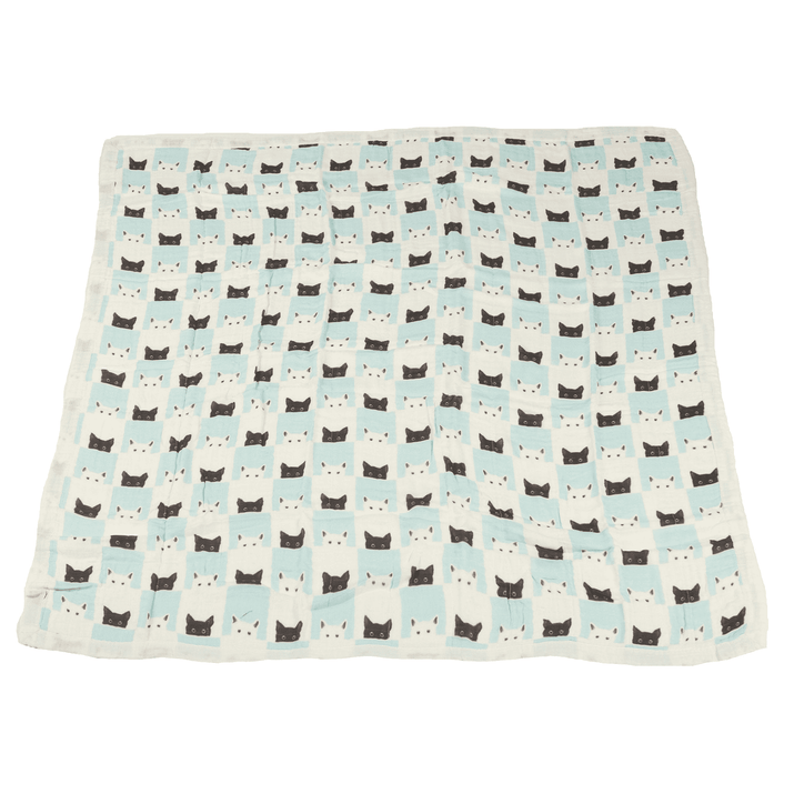 Peek-A-Boo Cats and White Bamboo Muslin Newcastle Blanket - The Little Big Store