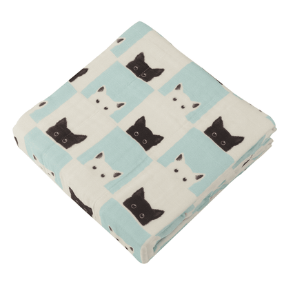 Peek-A-Boo Cats and White Bamboo Muslin Newcastle Blanket - The Little Big Store
