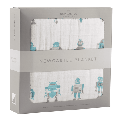 Robots Cotton Muslin Newcastle Blanket - The Little Big Store