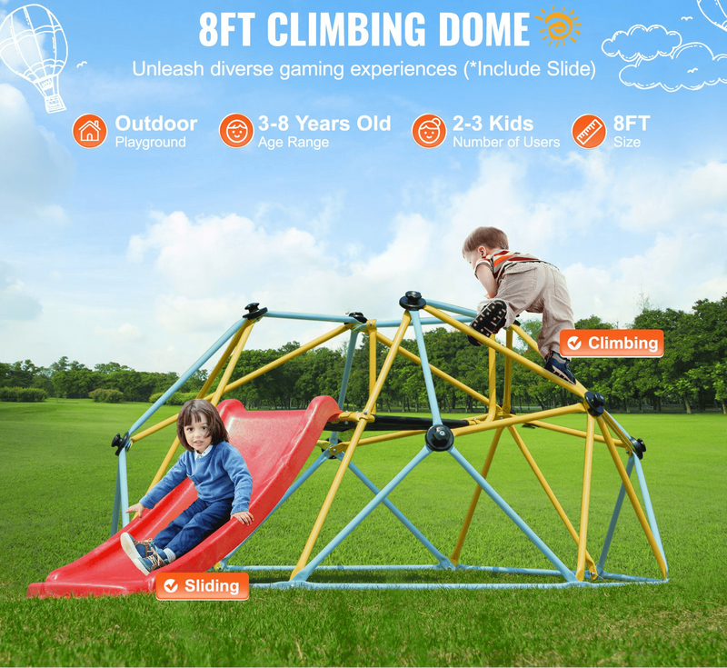 8FT Kids Climbing Dome with Slide – Heavy Duty Jungle Gym