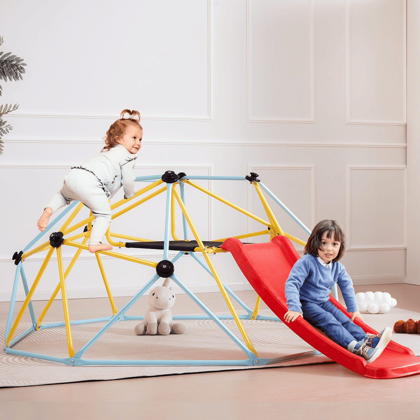VEVOR Climbing Dome, for Kids 3 to 9 Years Old, 8FT Geometric Dome Climber with Slide,Jungle Gym Supports 600LBS and Easy Assembly, with Climbing Grip, Outdoor and Indoor Play Equipment for Kids - The Little Big Store