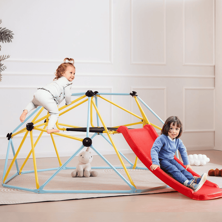 VEVOR Climbing Dome, for Kids 3 to 9 Years Old, 8FT Geometric Dome Climber with Slide,Jungle Gym Supports 600LBS and Easy Assembly, with Climbing Grip, Outdoor and Indoor Play Equipment for Kids - The Little Big Store