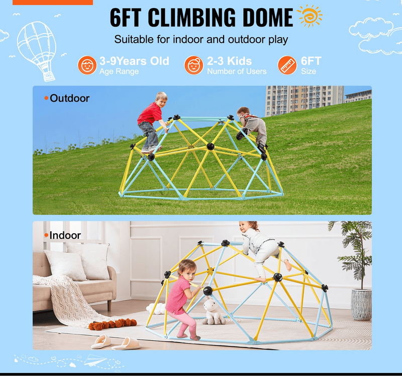 6FT Kids Climbing Dome Jungle Gym – Heavy Duty Play Structure