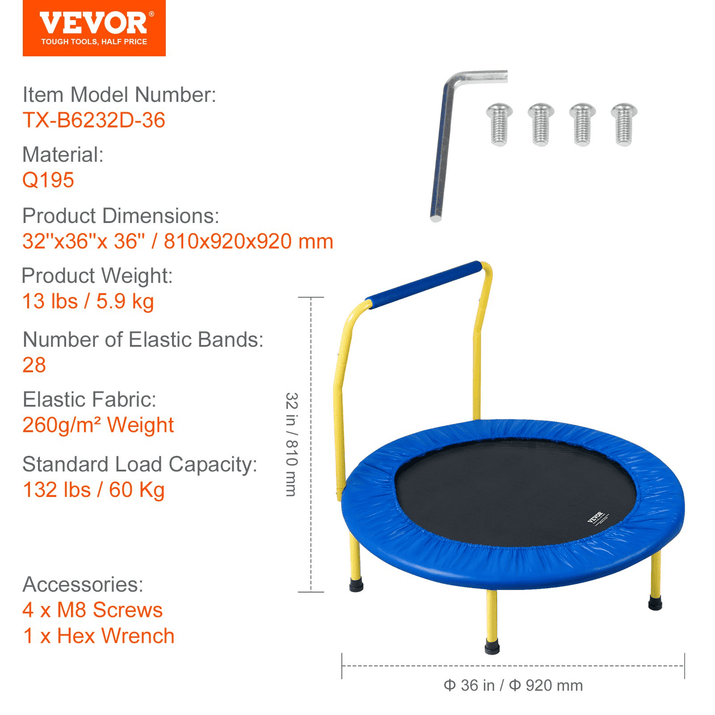 VEVOR 3FT Trampoline for Kids Indoor/Outdoor Foldable Baby Toddlers Trampoline - The Little Big Store