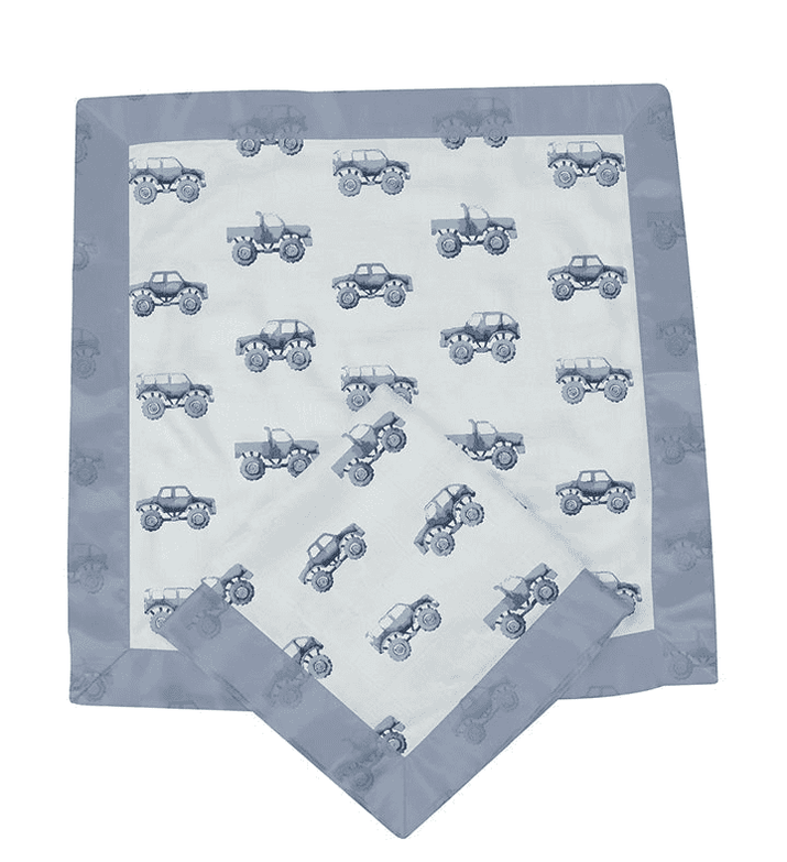 Indigo Monster Trucks Cotton Newcastle Blankie - The Little Big Store