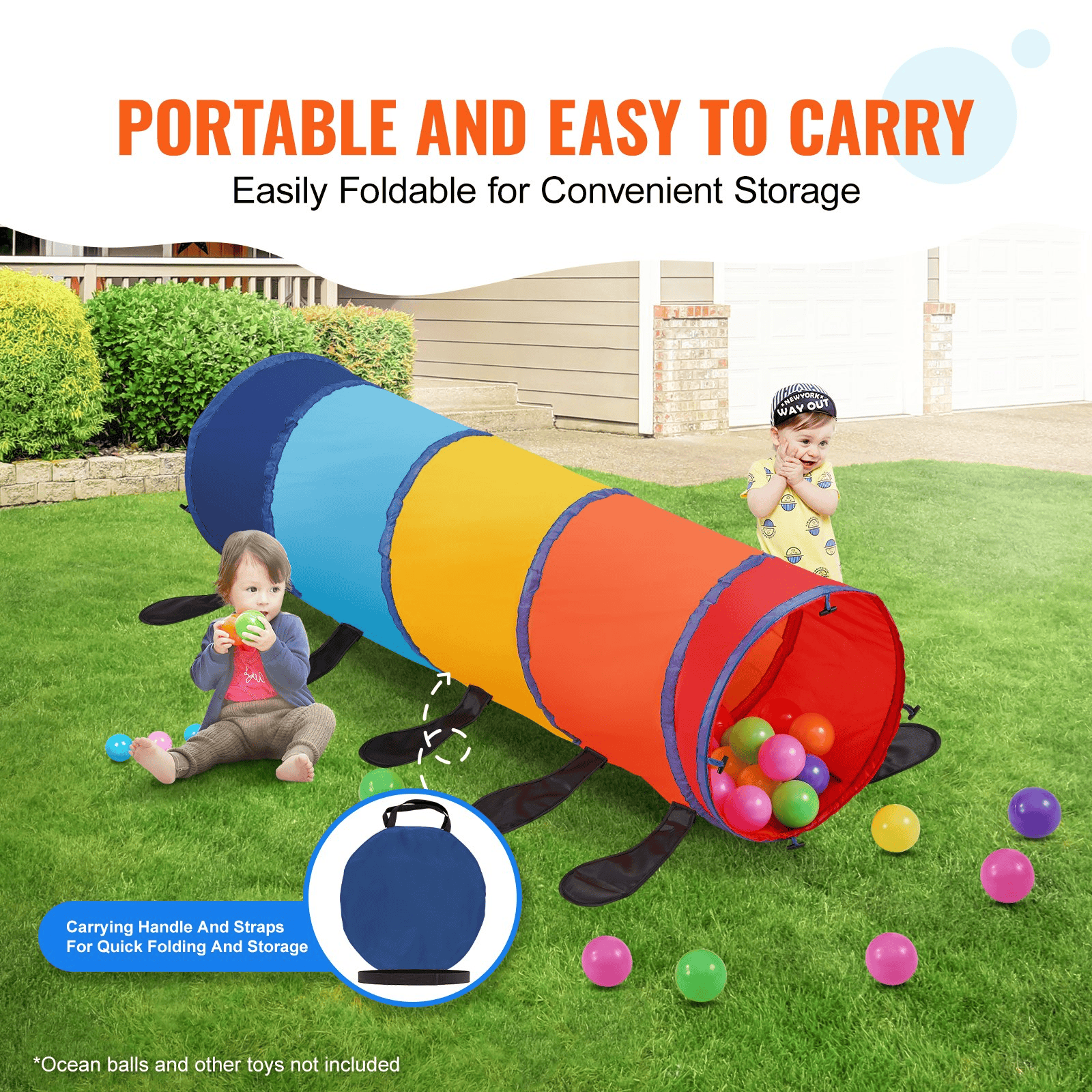 VEVOR Kids Play Tunnel Tent for Toddlers, Colorful Pop Up Caterpillar Crawl Tunnel Toy for Baby or Pet, Collapsible Gift for Boy and Girl Play Tunnel Indoor and Outdoor Game, Multicolor - The Little Big Store