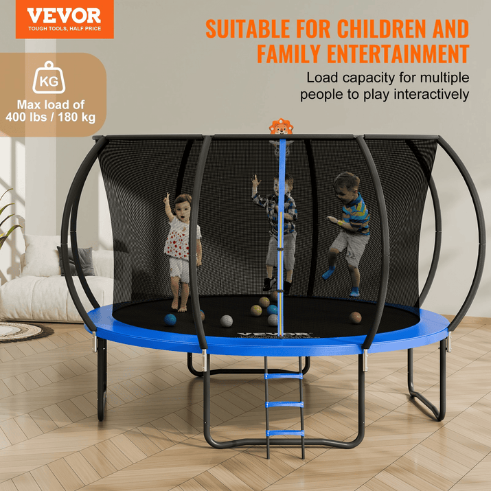 VEVOR 12FT Trampoline, 400 lbs Trampoline with Enclosure Net, Ladder, and Curved Pole, Heavy Duty Trampoline with Jumping Mat and Spring Cover Padding, Outdoor Recreational Trampolines for Kids Adults - The Little Big Store
