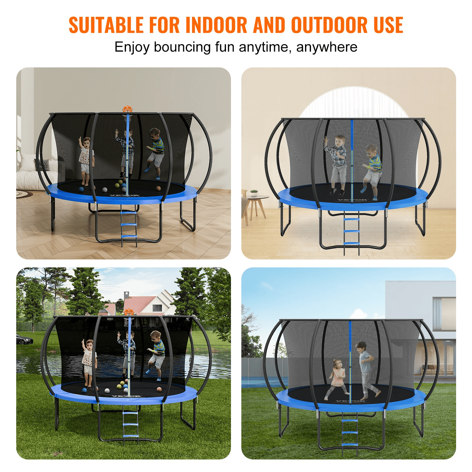 VEVOR 12FT Trampoline, 400 lbs Trampoline with Enclosure Net, Ladder, and Curved Pole, Heavy Duty Trampoline with Jumping Mat and Spring Cover Padding, Outdoor Recreational Trampolines for Kids Adults - The Little Big Store