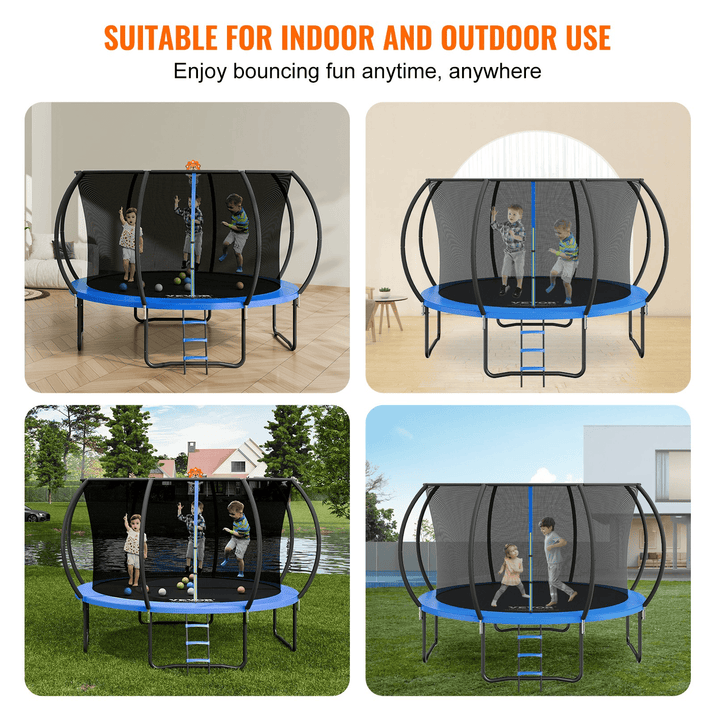 VEVOR 12FT Trampoline, 400 lbs Trampoline with Enclosure Net, Ladder, and Curved Pole, Heavy Duty Trampoline with Jumping Mat and Spring Cover Padding, Outdoor Recreational Trampolines for Kids Adults - The Little Big Store