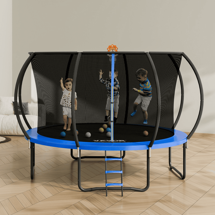 VEVOR 12FT Trampoline, 400 lbs Trampoline with Enclosure Net, Ladder, and Curved Pole, Heavy Duty Trampoline with Jumping Mat and Spring Cover Padding, Outdoor Recreational Trampolines for Kids Adults - The Little Big Store