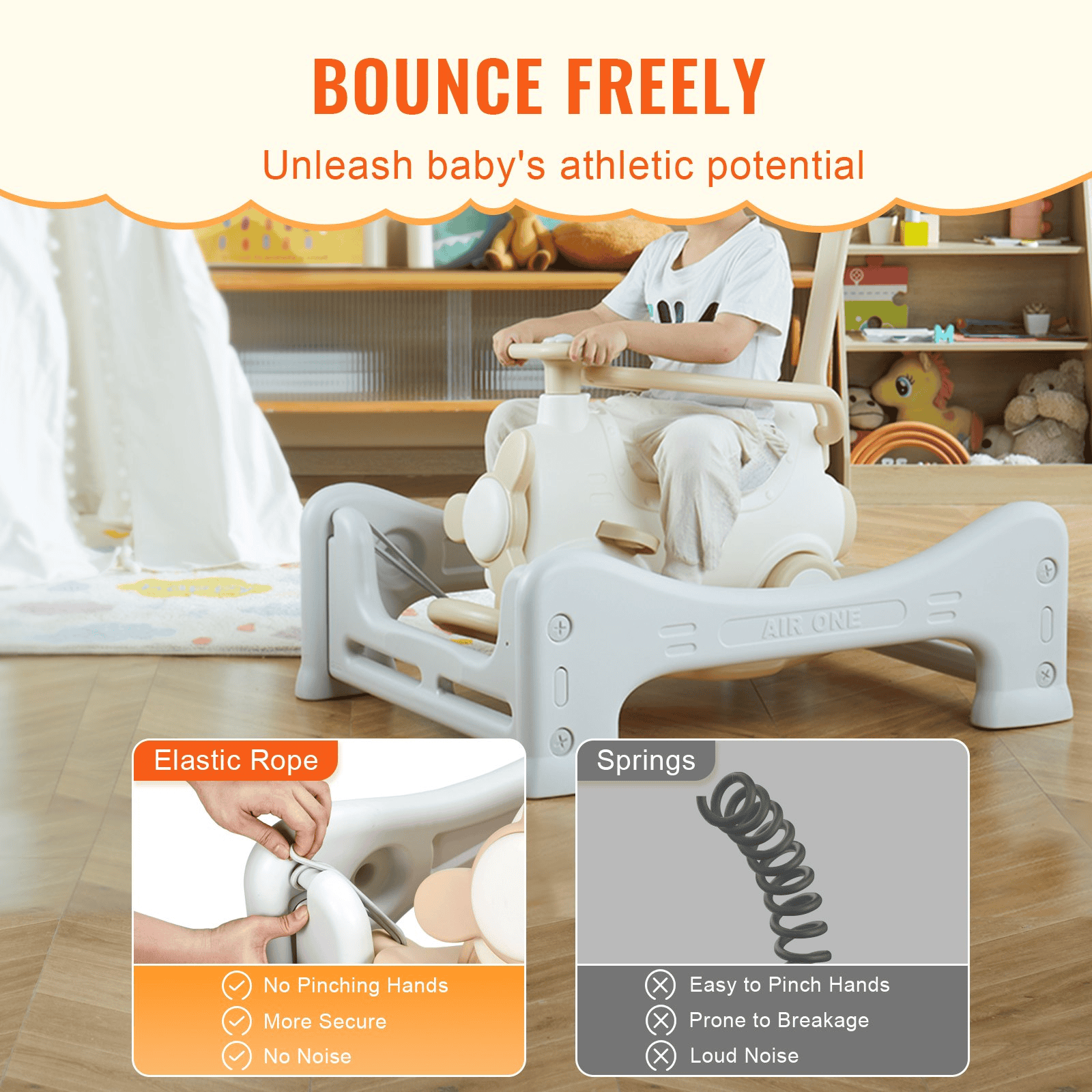 VEVOR 5 in 1 Rocking Horse for Toddlers 1-3 Years Ride on Toy with Trampoline - The Little Big Store
