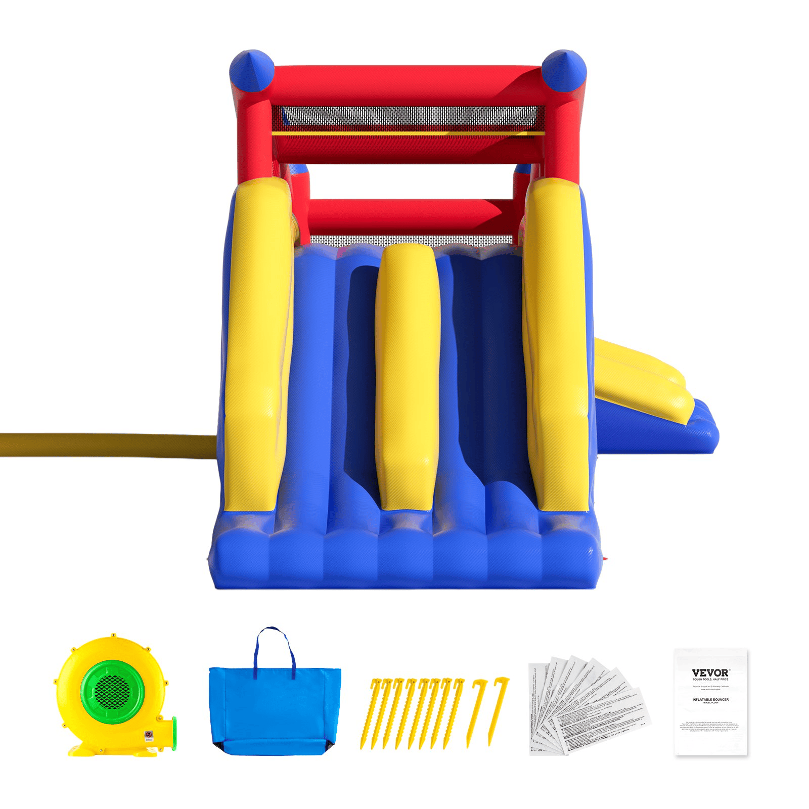 VEVOR Inflatable Bounce House, Outdoor High Quality Playhouse Trampoline, Jumping Bouncer with Blower, Slide, and Storage Bag, Family Backyard Bouncy Castle, for Kid Ages 3–8 Years, 183x102x92 inch