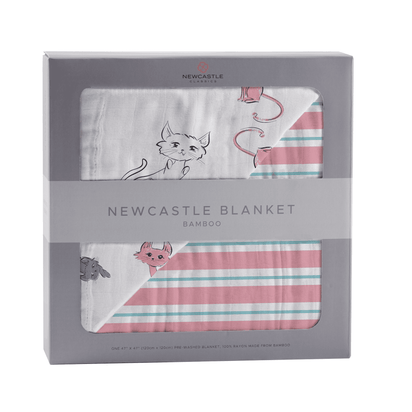 Playful Kitty and Candy Stripe Bamboo Muslin Newcastle Blanket - The Little Big Store