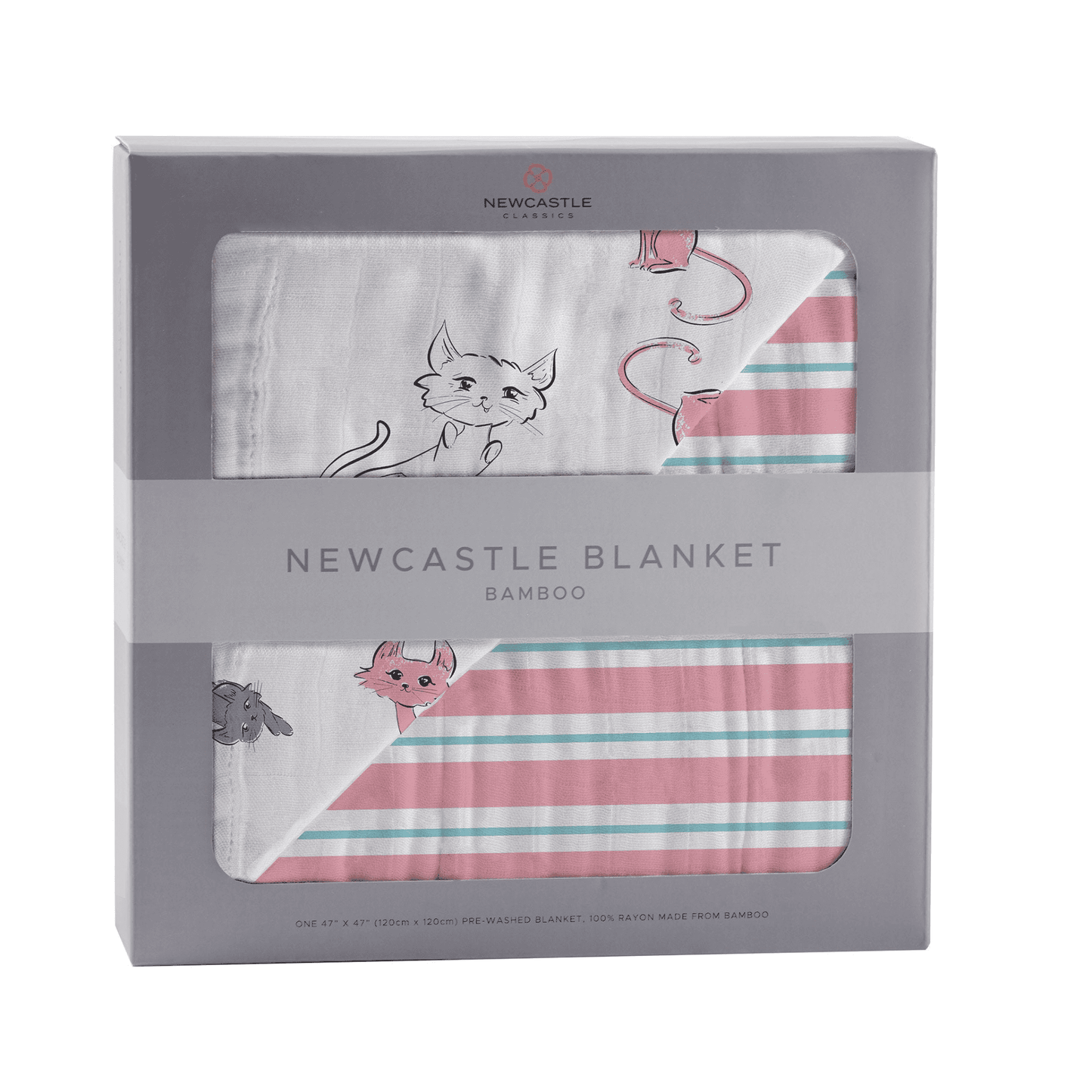 Playful Kitty and Candy Stripe Bamboo Muslin Newcastle Blanket - The Little Big Store