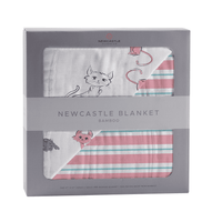 Playful Kitty and Candy Stripe Bamboo Muslin Newcastle Blanket - The Little Big Store