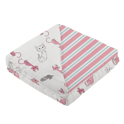 Playful Kitty and Candy Stripe Bamboo Muslin Newcastle Blanket - The Little Big Store