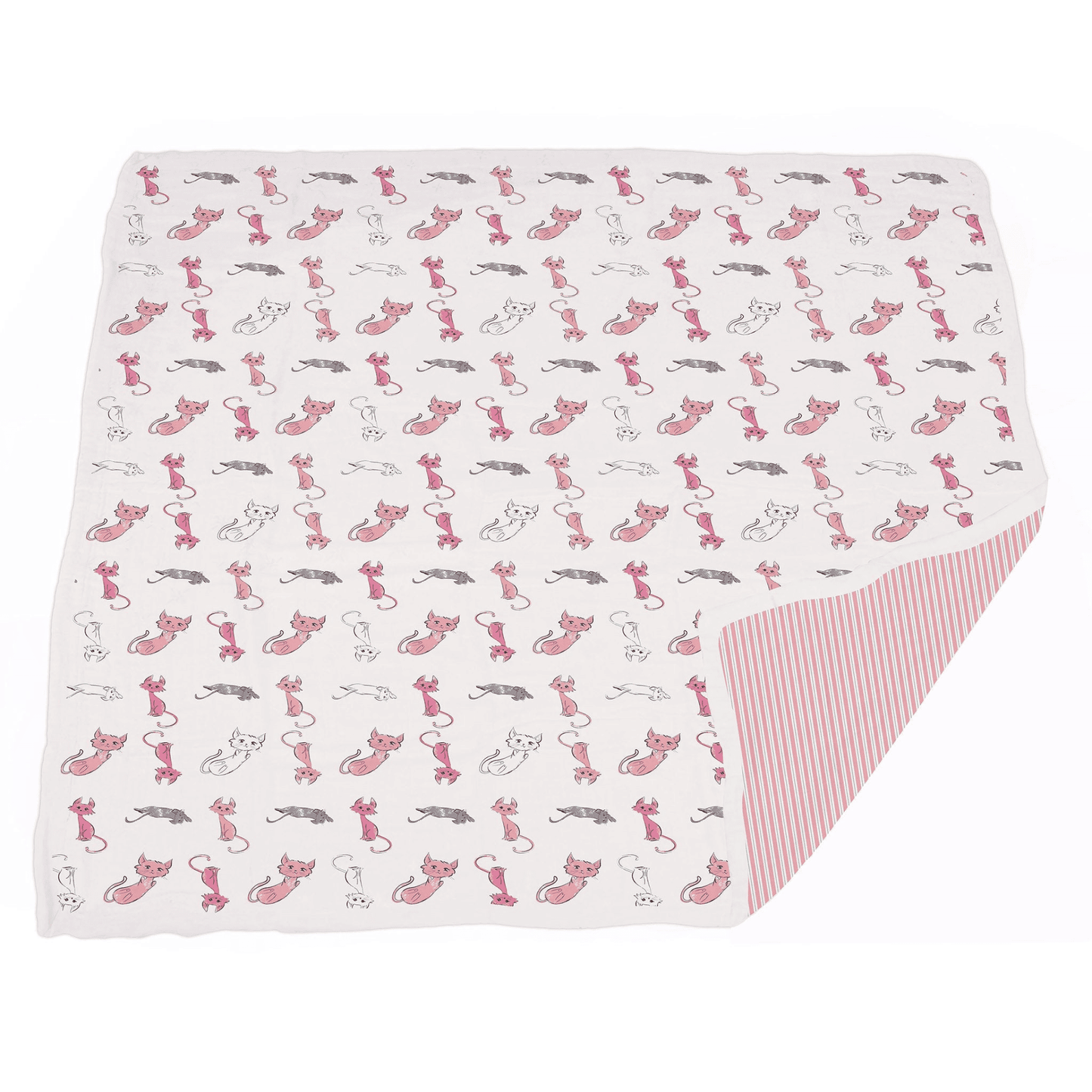 Playful Kitty and Candy Stripe Bamboo Muslin Newcastle Blanket - The Little Big Store