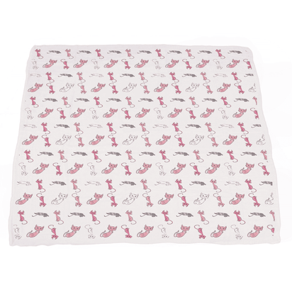 Playful Kitty and Candy Stripe Bamboo Muslin Newcastle Blanket - The Little Big Store