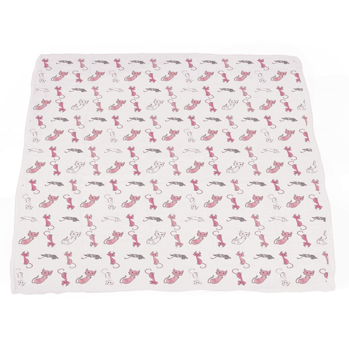 Playful Kitty and Candy Stripe Bamboo Muslin Newcastle Blanket - The Little Big Store